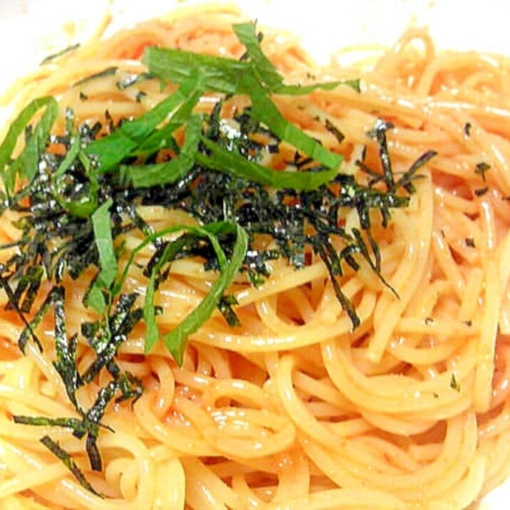 オイルちょい足し大葉乗せ明太子パスタ